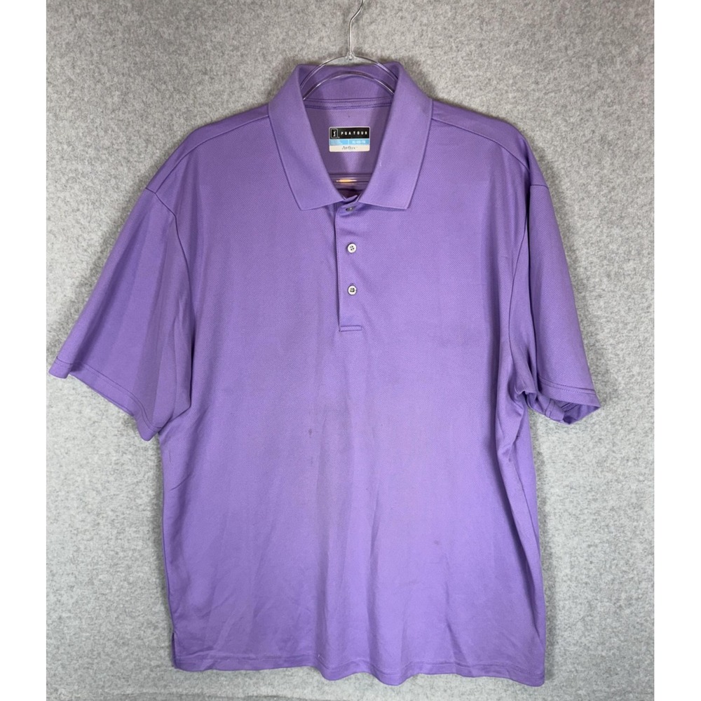 PGA Tour Polo Shirt Mens XL Purple Airflux Golf Performance Lightweight Logo